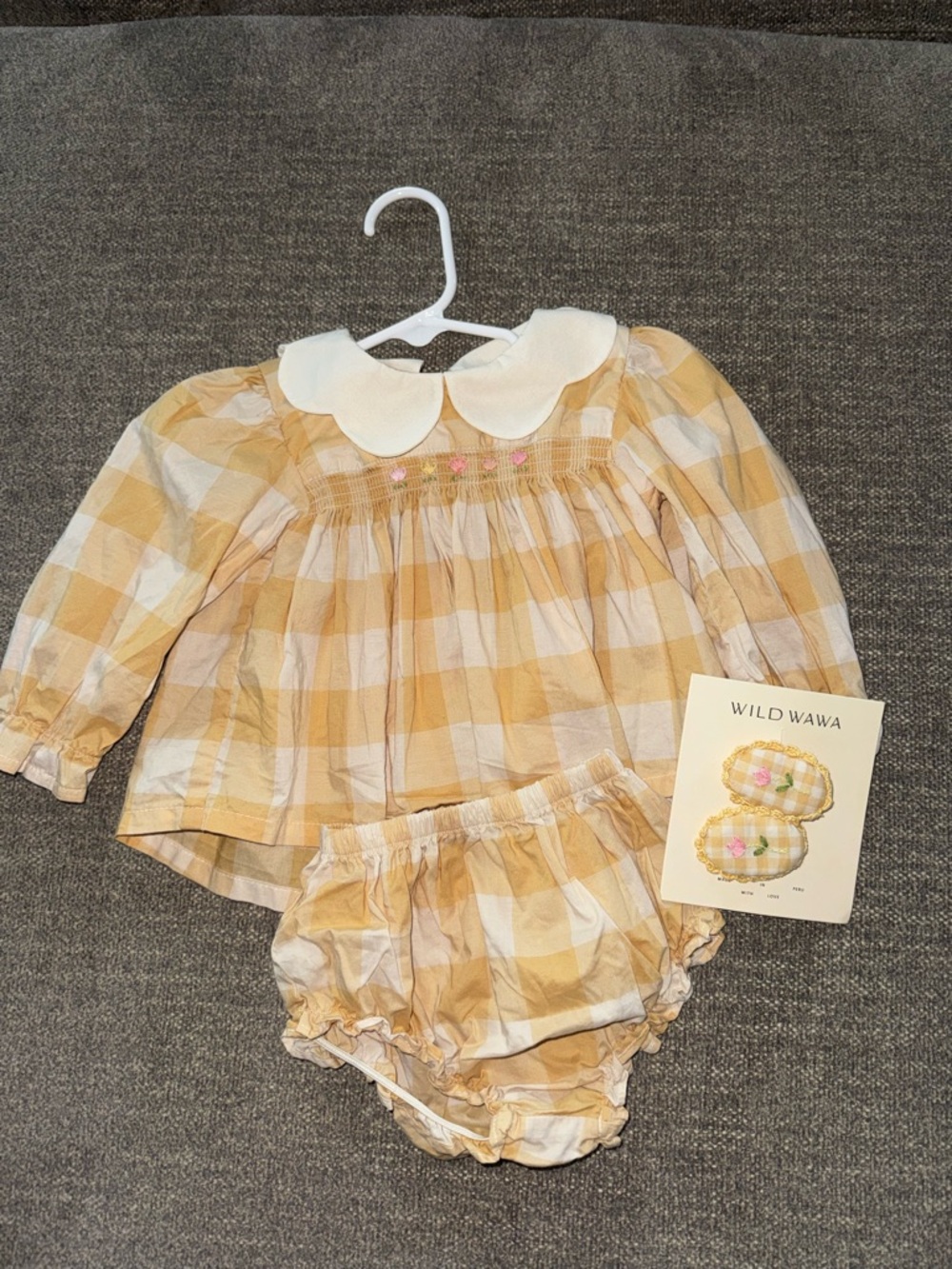 Wild Wawa Yellow Gingham Kids Matching Set with Peter Pan Collar